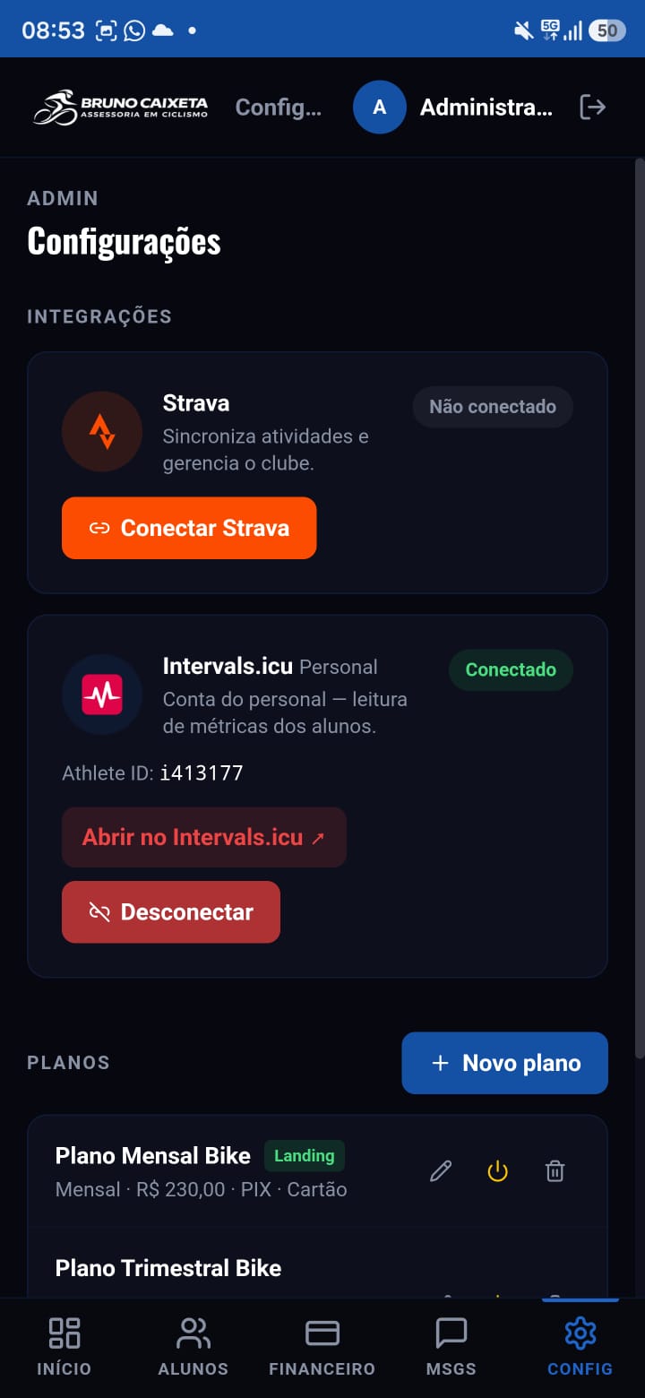 Tela de configurações administrativas
