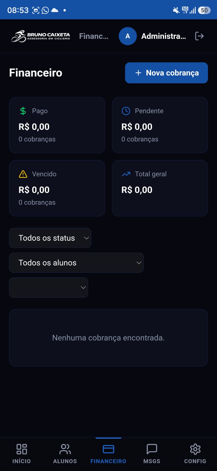 Tela de controle financeiro