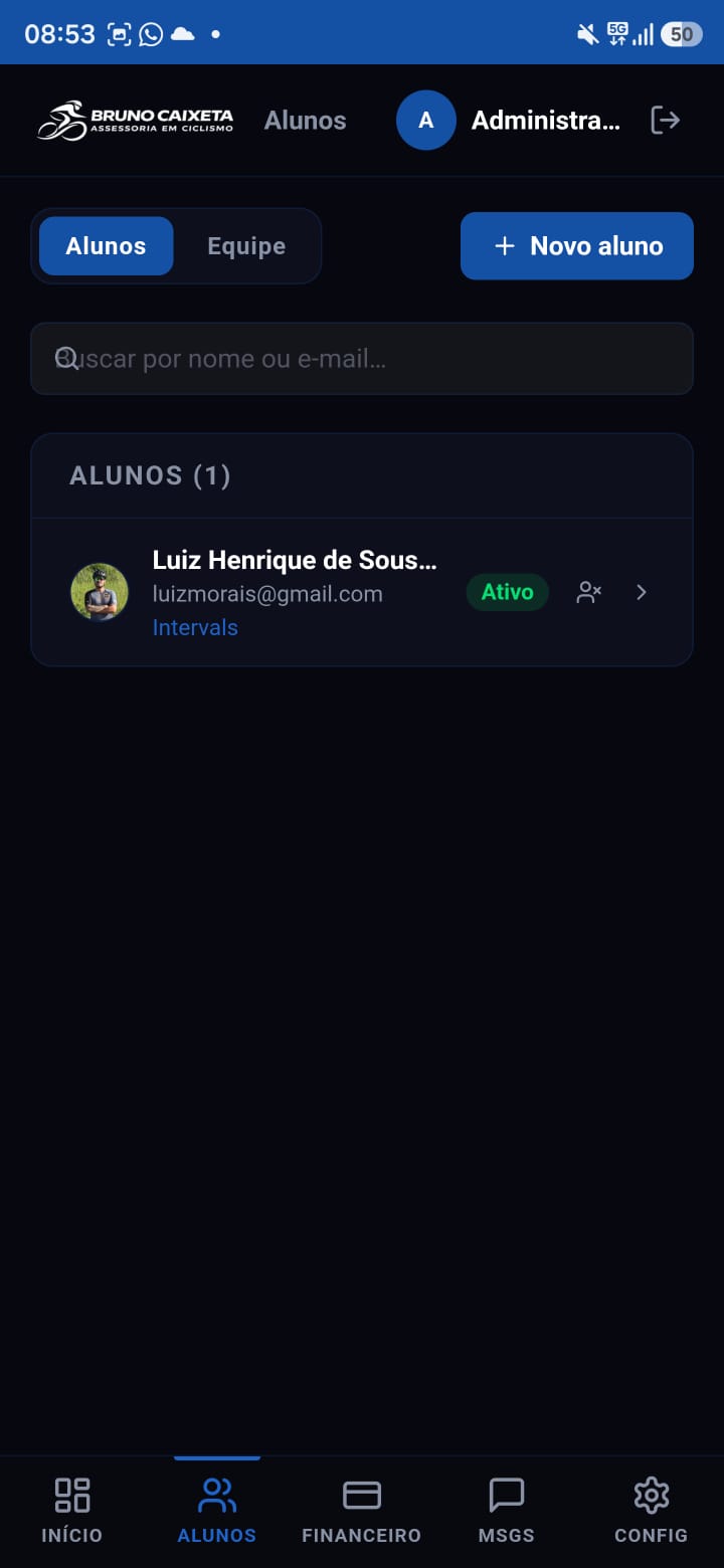 Tela de gestão de alunos