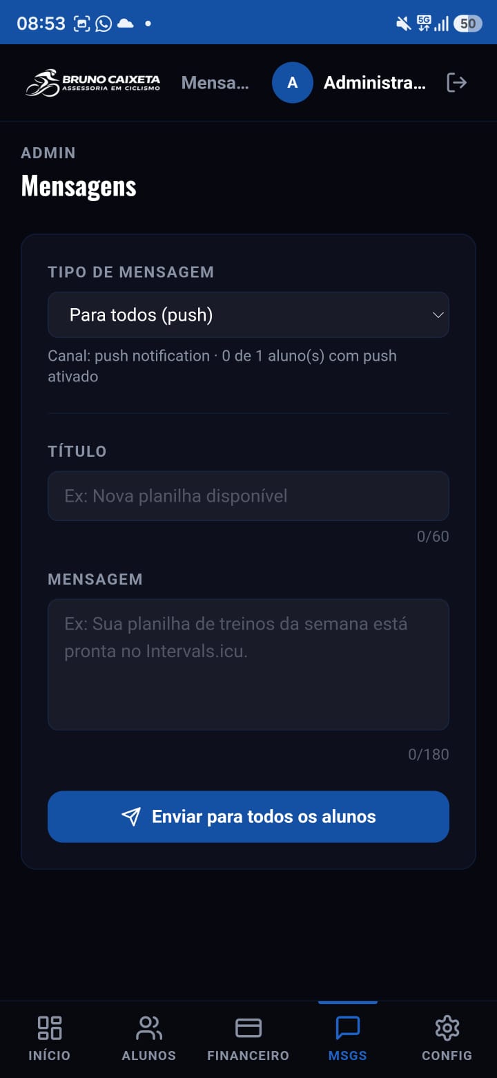 Tela de mensagens push