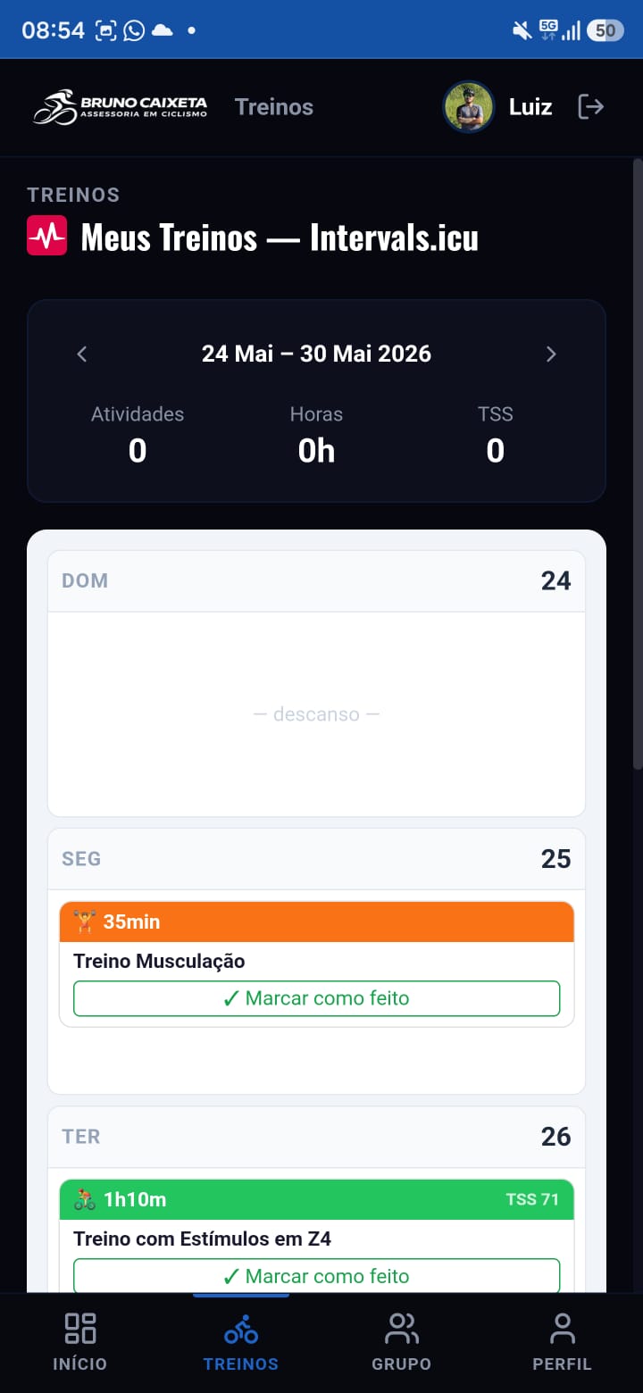 Tela de treinos via Intervals.icu