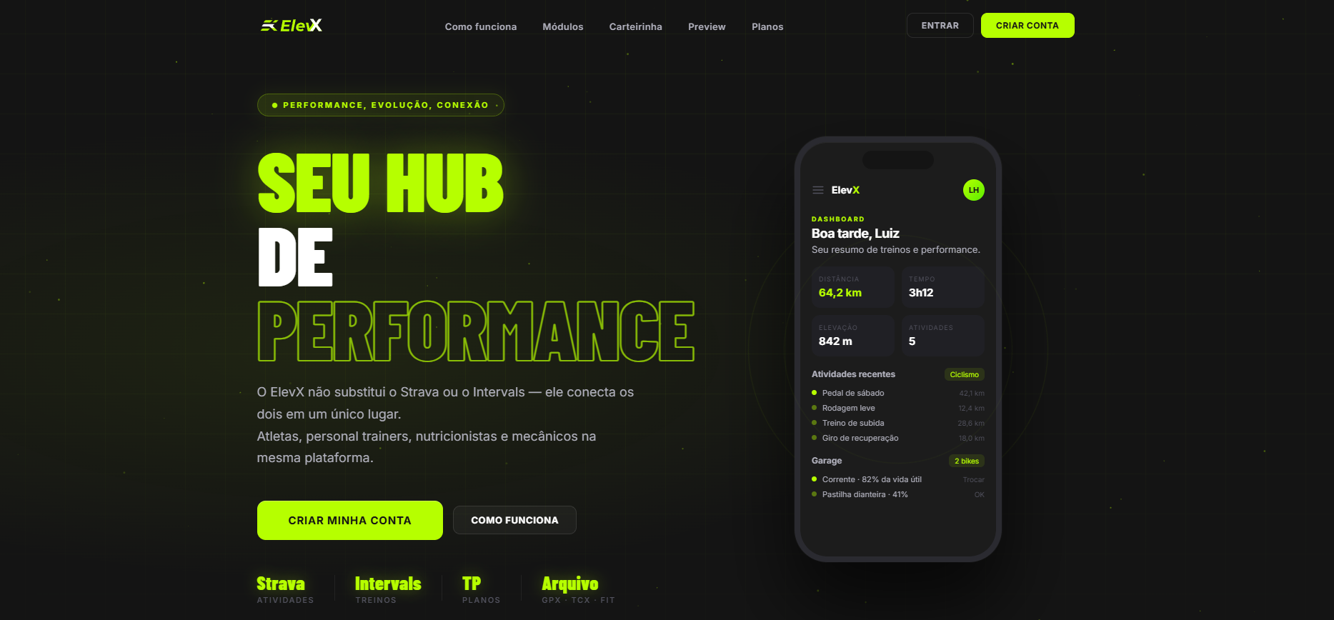 Screenshot da plataforma ElevX